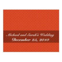 Attractive pink damask pattern on orange surface post cards