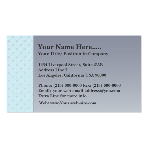 Attractive purple stars on rough sky blue surface business card (back side)