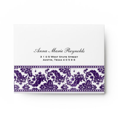 Aubergine Vintage Damask Lace Printed Wedding Envelopes by foreverwedding