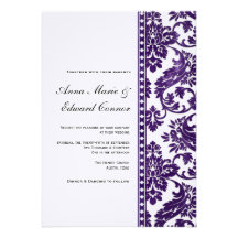 Aubergine Vintage Damask Lace Wedding Announcements
