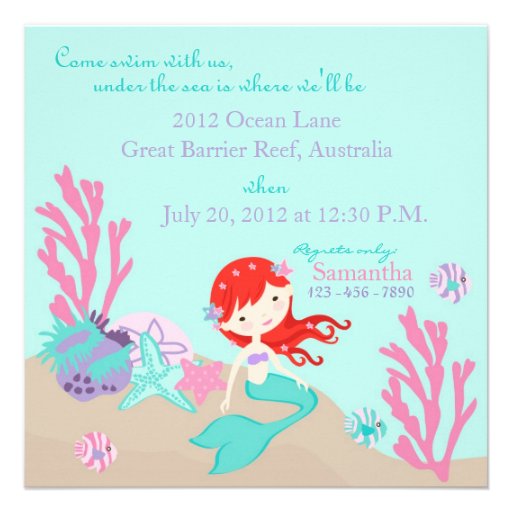 Auburn Mermaid Fifth Birthday Invitation