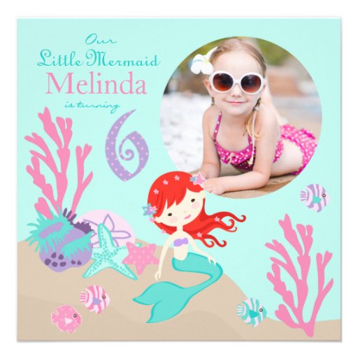 Auburn Mermaid Sixth Birthday Invitation