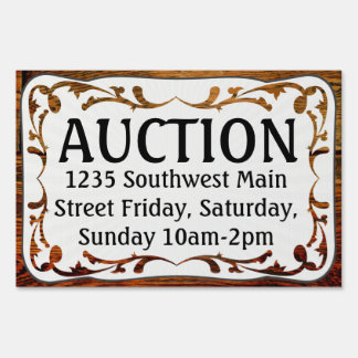 Auction, lawn  address Yard Vintage signs rustic Sign Look Wood