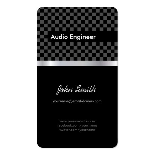 Audio Engineer - Elegant Black Silver Squares Business Cards (front side)