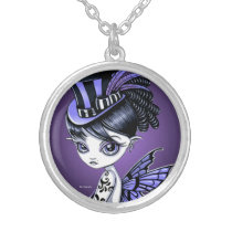 audrey, gothic, victorian, fairy, faery, top, hat, moon, faerie, fantasy, cute, young, child, myka, jelina, mika, faeries, Necklace with custom graphic design
