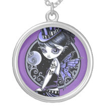 audrey, gothic, victorian, fairy, faery, top, hat, moon, faerie, fantasy, cute, young, child, myka, jelina, mika, faeries, Necklace with custom graphic design