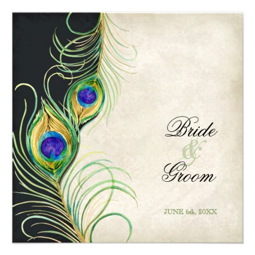 Audrey Jeanne Peacock Feather Black Damask Invite