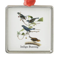 Audubon Indigo Bunting Print Christmas Ornament