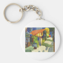 August Macke - House in Garden 1914 Waterolor Keychain