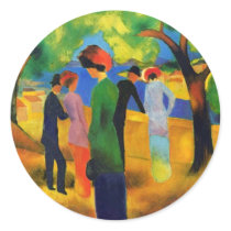 August Macke - Lady in a Green Jacket Round Stickers