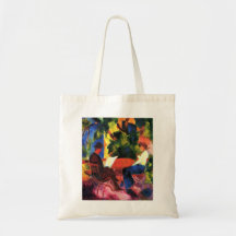 August_Macke - Paar am Gartentisch 1914 Oil Canvas Tote Bags