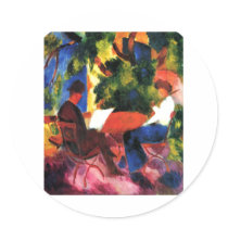 August_Macke - Paar am Gartentisch 1914 Oil Canvas Round Sticker