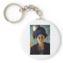 August Macke - Portrait Woman of Artist & Hat 1909 Key Chain