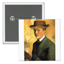 August Macke - Self Portrait with Hat 1909 Oil Pinback Button