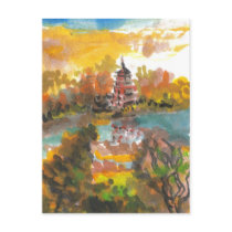 August Pagoda and River Art Postcard