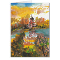 August Pagoda and River Landscape Card
