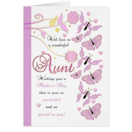 Aunt Mother's Day Card With Flowers And Butterfli Zazzle