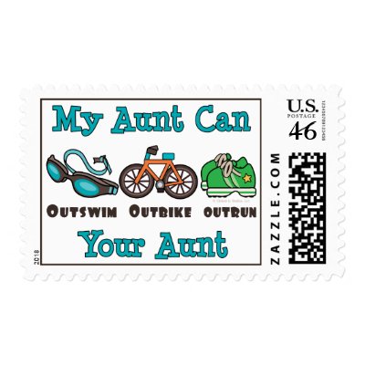 Aunt Outswim Outbike Outrun Triathlon Stamps by RunnerTeesGifts