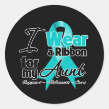Aunt - Teal Awareness Ribbon Round Stickers