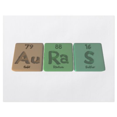 Auras-Au-Ra-S-Gold-Radium-Sulfur Flyer Design by ChemicalWords