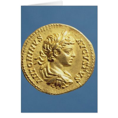 Aureus  with head of Carcalla  grapes Greeting Cards by bridgemanart