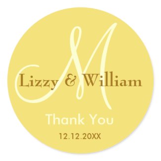 Aurora Yellow Thank You Wedding Monogram Sticker sticker