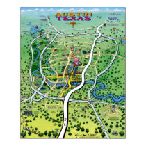Austin Texas Cartoon Map posters