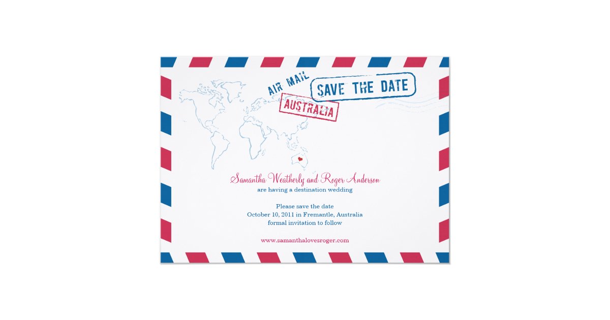 Australia Air Mail Wedding Save The Date Card Zazzle