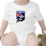This darling little panda bear is too cute! Panda stands astride a bicycle in front of a shield of the flag of Australia in this adorable design for bikers & cyclers! What a cute design for anyone that races bikes or wants to support the Australian cycling team!
