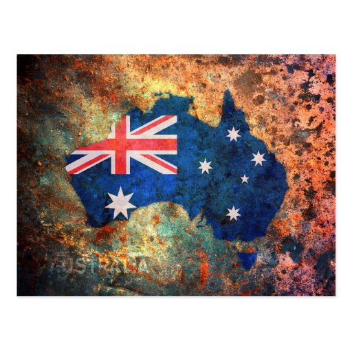 Australia Flag Map Postcard
