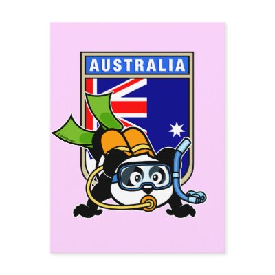 Australia Scuba Diving Panda Post Cards by cuteunion