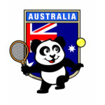 This adorable little panda loves to get out on the court and hits some balls. Panda plays in front of a large flag of Australia. This is a great design for anyone who loves to play tennis, watch tennis or just loves cute pandas.