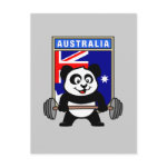 This cute bodybuilding panda loves weightlifting. He stands in front of a large flag of Australia. Look how easy he lifts that heavy barbell loaded with weight plates. This design is too cute. Great gifts here for anyone from Australia who loves weightlifting.