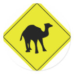 australian camel roadsign yellow round stickers