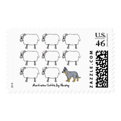Australian Cattle Dog Herding Sheep Postage Stamps by MenagerieMayhem