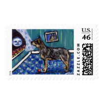 Australian Cattle dog sees smiling moon Stamps