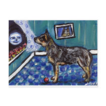 Australian Cattle dog sees smiling moon postcards