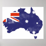 Australian Flag on map Grunge Print