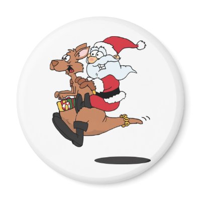 Australian Santa riding a Christmas kangaroo Refrigerator Magnet by Dennis_Holmes