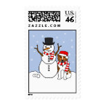 Australian Shepherd and Snowman Postage Stamp