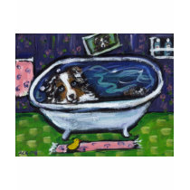 Australian Shepherd blue merle takes bath t-shirts