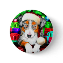 Australian Shepherd Christmas Open Gifts Button