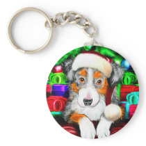 Australian Shepherd Christmas Open Gifts Key Chain