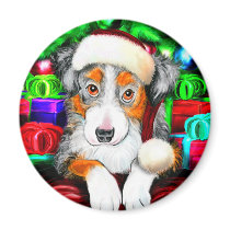 Australian Shepherd Christmas Open Gifts Fridge Magnets