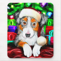 Australian Shepherd Christmas Open Gifts Mouse Pads