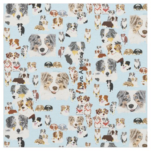 Australian Shepherd Collage Cus. Cotton 56" Fabric Zazzle