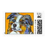 Australian shepherd dog art fun colorful painting postage
