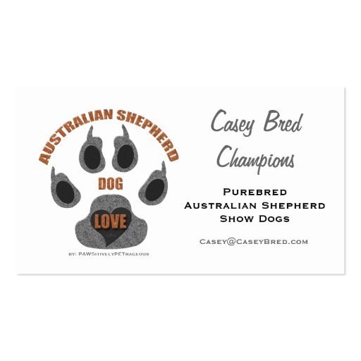Australian Shepherd Dog Breeder Business Card (front side)