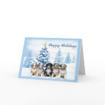 Australian Shepherd Puppy Christmas Card Blue Tree