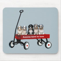 Australian Shepherd Pups In Wagon Mousepad